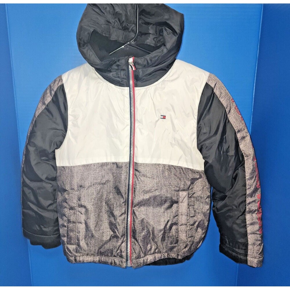 Tommy Hilfiger Boy's Steel Grey White Black Hooded Winter Jacket Size 6